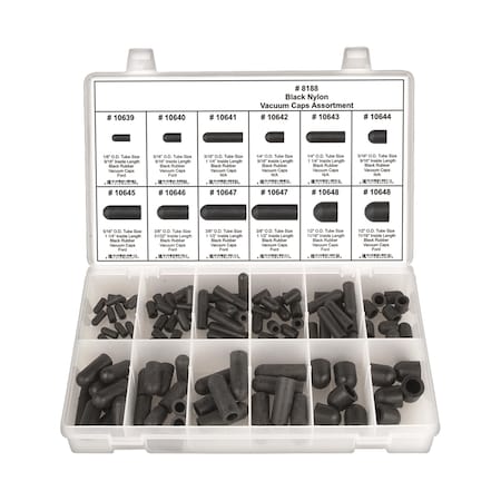 Black Rubber Vacuum Cap Assortment, 115pc MPN:8188