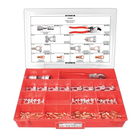 Battery Terminal Assrtmnt Adj Red Tray W/Clr Lid MPN:8804RCP