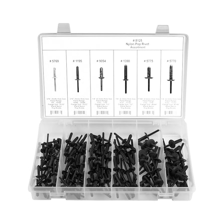 Pop Rivet Assortment, Nylon, 155 pcs. MPN:8125