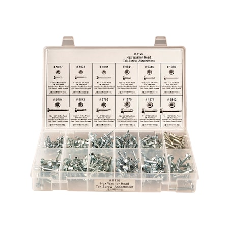 Hex Washer Head Tek Screw Assort, 295 PCS MPN:8126