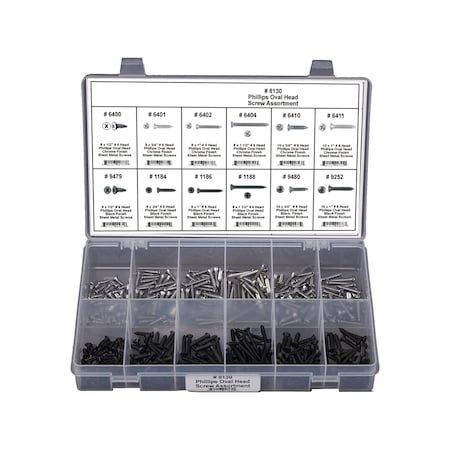 Phillips Oval Head Screw Assort, 380 pcs. MPN:8130
