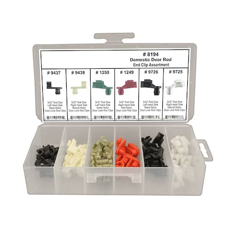 Domestic Door Rod End Clips Shipped in 6 Hole Plstc Tray MPN:8194
