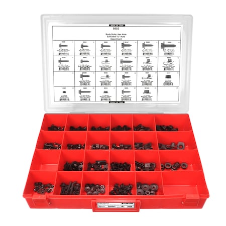 Body Bolt Fastener Assrtmnt 24 Hole Red Tray W/Clr Lid MPN:8603RCP