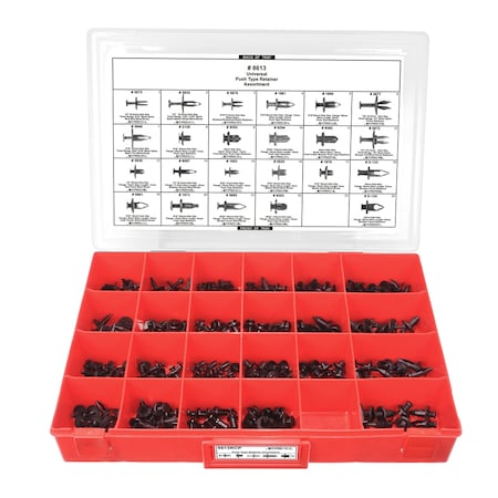 Blk Nyln Push Ret Assort 24 Hole Red Tray W/Clr Lid MPN:8613RCP