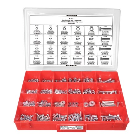 Grade 5 Nut/Bolt Assrtmnt 24 Hole Red Tray W/Clr Lid MPN:8617RCP