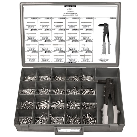 Universal Aluminum Rivet Assort, 636 PCS MPN:8651