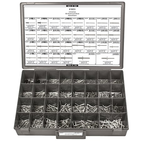 Rivet Assort, Aluminum, Universal, 885 pcs. MPN:8653