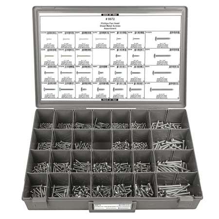 Philips Sheet Metal Screw Assrt, 825 PCS MPN:8672