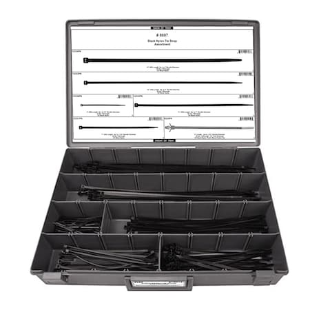 Tie Strap Assortment, Blk, Nylon, 310 pcs. MPN:8697