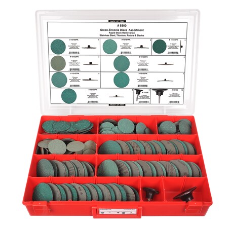 Grn Zirconia Discs Assort Adj Red Tray W/Clr Lid MPN:8800RCP