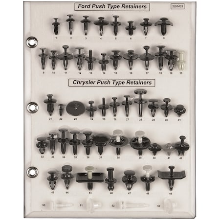 Screw/Push Ret Sample Board Ford, Chrysler Car/Truck MPN:SB0403