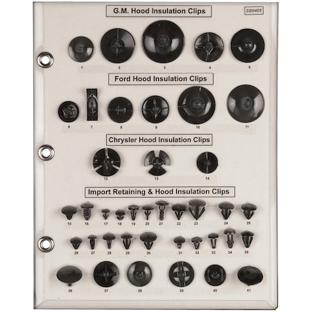 Ret/Hood Clips Sample Board Domestic/Import MPN:SB0405