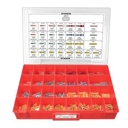Crimp WireTerminal Assort Adj Red Tray W/Clr Lid MPN:8674RCP