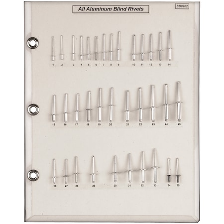 Alum Pop Rivet Sample Board All Hole/Flange Size MPN:SB0902