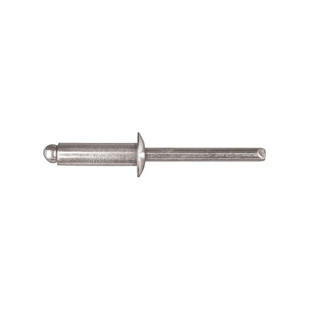 Blind Rivet, Dome Head, 1/4 in Dia., 53/64 in L, Steel Body MPN:11101PK