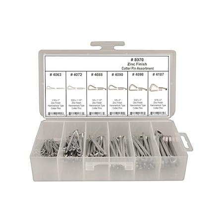 Zinc Fin Cotter Pin Assrtmnt Shipped in 6 Hole Plstc Tray MPN:8070