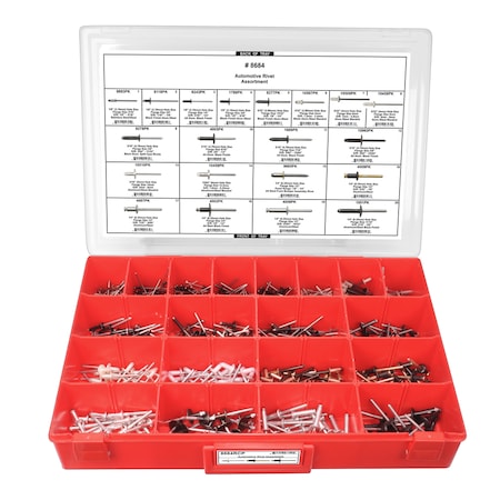 Automotive Rivet Assrtmnt Adj Red Tray W/Clr Lid MPN:8684RCP
