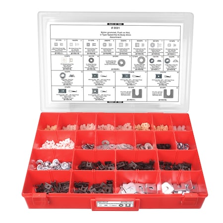 Grommet/Push Nut/U Nuts Assort Adj Red Tray W/Clr MPN:8691RCP