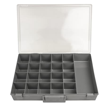 Gray Finish Lrg Plstc Tray 21 Hole W/Latches/Clr Lid MPN:80120GC
