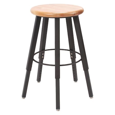 Stool, Adj Height, Metal, Wood Seat, 18-28