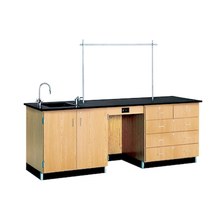 Instructor's Desk, Oak, Wood Frame, 96 in W, Black/Red MPN:1116K