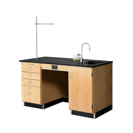 Instructor's Desk, Oak, Wood Frame, 60 in W, Red MPN:1214K-R
