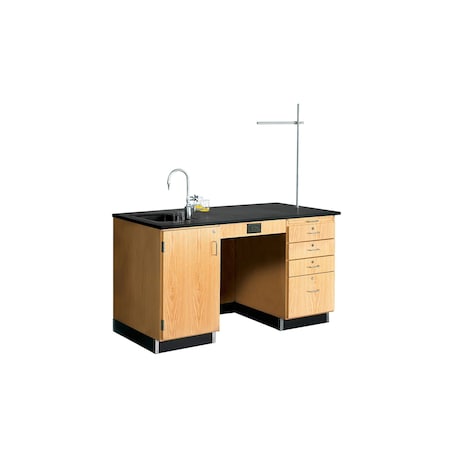 Instructor's Desk, Oak, Wood Frame, 60 in W, Black/Red MPN:1216K-L