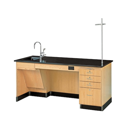Instructor's Desk, Oak, Wood Frame, 72 in W, Black/Red MPN:1216K-L-ADA