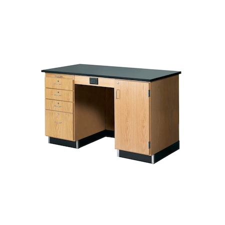 Instructor's Desk, Oak, Wood Frame, 60 in W, Black/Red MPN:1216KF-R