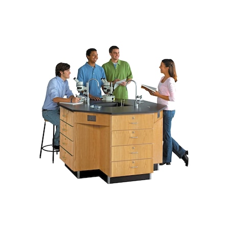 Octagon Workstation with Drawers, Oak, Wood Frame, 56 in W, Red MPN:1544K