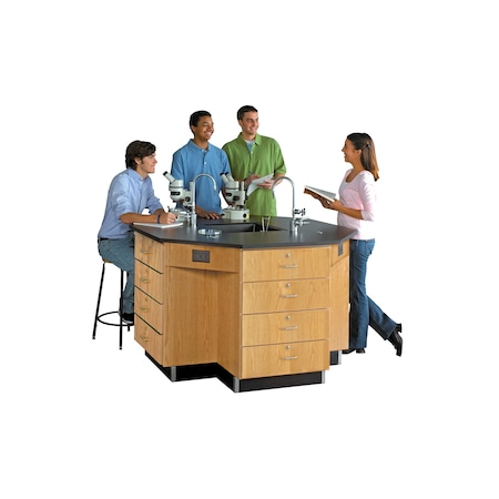 Octagon Workstation with Drawers, Oak, Wood Frame, 56 in W, Black/Red MPN:1546K