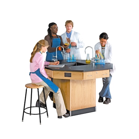 Octagon Workstation, Oak, Wood Frame, 62 in W, Red MPN:1614K