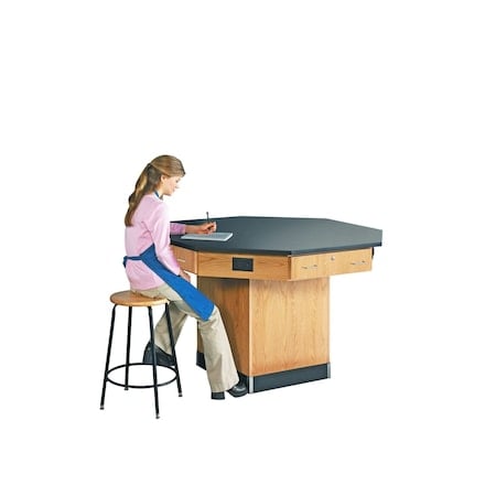 Octagon Workstation, Oak, Wood Frame, 62 in W, Black/Red MPN:1616KF