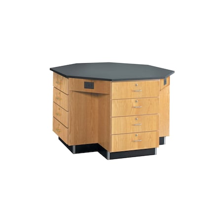 Octagon Workstation with Drawers, Oak, Wood Frame, 62 in W, Red MPN:1644KF