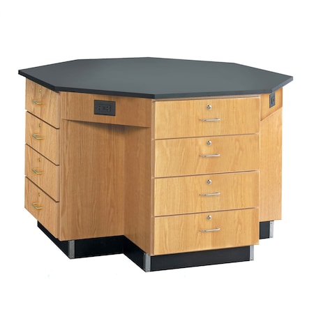 Octagon Workstation with Drawers, Oak, Wood Frame, 62 in W, Black/Red MPN:1646KF