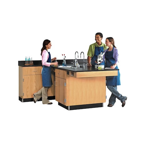 Cabinet Perimeter Workstation, Oak, Wood Frame, 90 in W, Red MPN:2824K