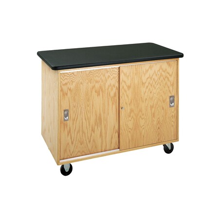 Mobile Lab Table, Oak Frame, 48 in W, Black, Oak MPN:4101K