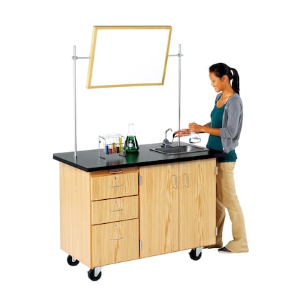 Mobile Instructor's Desk, Oak, Wood Frame, 48 in W, Red MPN:4332K