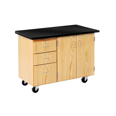 Kinetic Mobile Demo Table with Sink and Storage, Oak, Wood Frame, 48 in W, Red MPN:4332KF