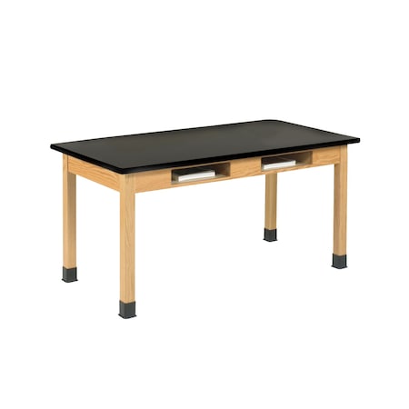 Wooden Leg Tables with Compartments, Oak, Wood Frame, 48 in W, Black MPN:C710LBBK30E