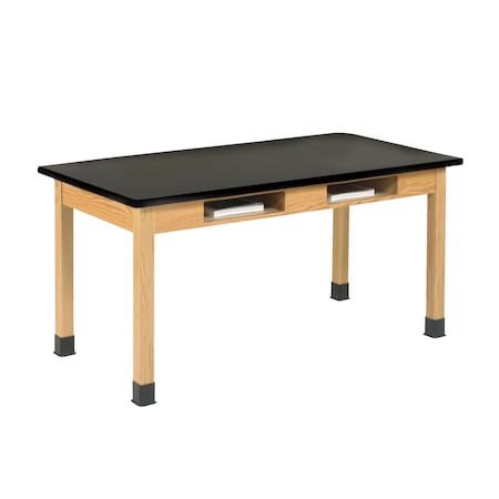 Wooden Leg Tables with Compartments, Oak, Wood Frame, 48 in W, Black MPN:C712LBBK30E
