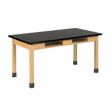 Wooden Leg Tables with Compartments, Oak, Wood Frame, 54 in W, Black MPN:C713LBBK30E