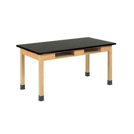 Wooden Leg Tables with Compartments, Oak, Wood Frame, 54 in W, Black MPN:C718LBBK30E