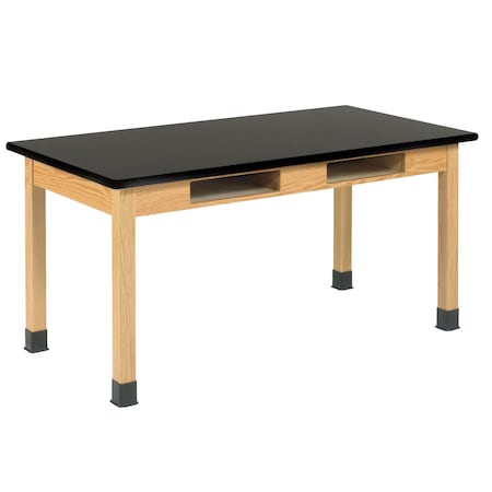 Wooden Leg Tables with Compartments, Oak, Wood Frame, 72 in W, Black MPN:C724LBBK30E