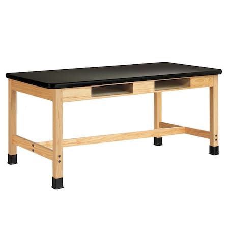 Wooden Leg Tables with Compartments, Oak, Wood Frame, 60 in W, Black MPN:C790LBBK30L