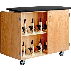 Diversified Spaces Mobile Science Microscope Storage Cabinet - Oak with Black Top 4701K