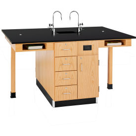 Diversified Spaces 4 Station Science Workstation Center with Cupboard and Drawers C2416K