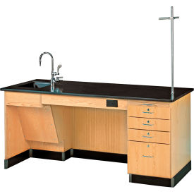 Diversified Spaces Kinectic ADA Instructor Desk with Sink & Phenolic Resin Top Oak Red DWI-1214K-L-ADA