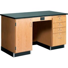 Diversified Spaces Kinectic Instructor Desk with Phenolic Resin Top & Left Hinge Door Oak Red DWI-1214KF-L