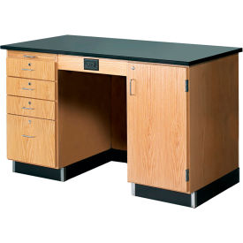 Diversified Spaces Kinectic Instructor Desk with Phenolic Resin Top & Right Hinge Door Oak Red DWI-1214KF-R